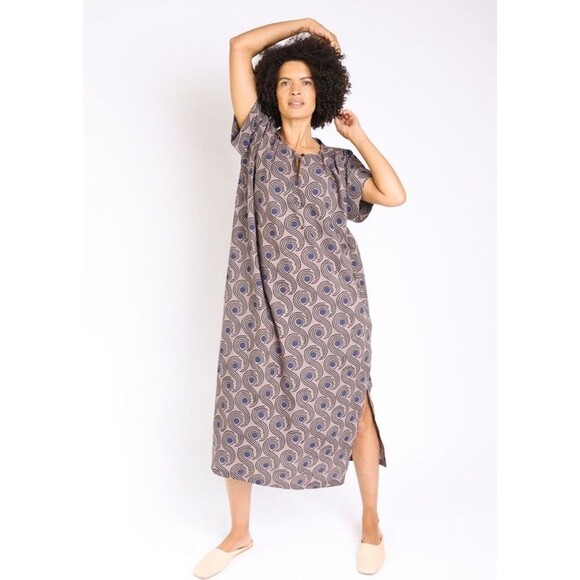Seek Collective Mocha Swirls Purple Cotton Pattern Maxi Dress Oversized Size XS - Picture 1 of 13